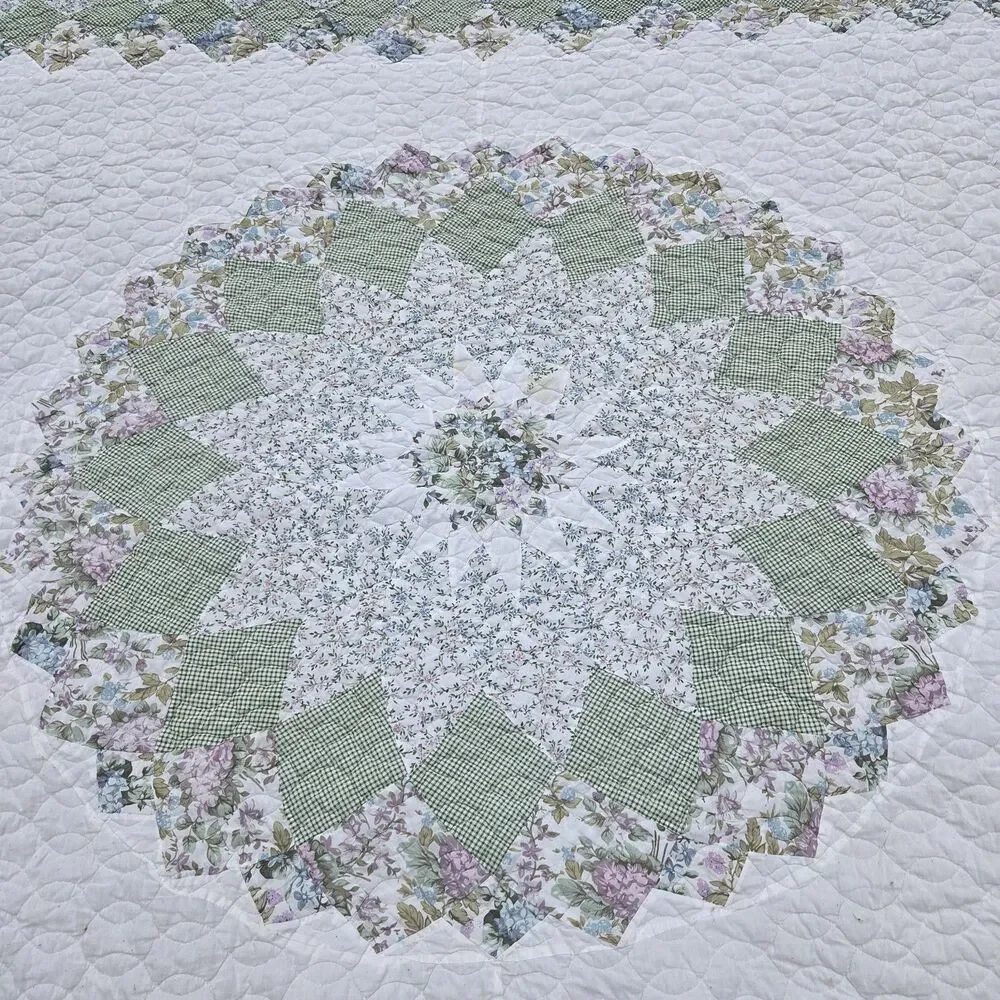 VTG Full Size Colormate Patchwork Quilt Lone Star Floral Gingham 76x96 Sears